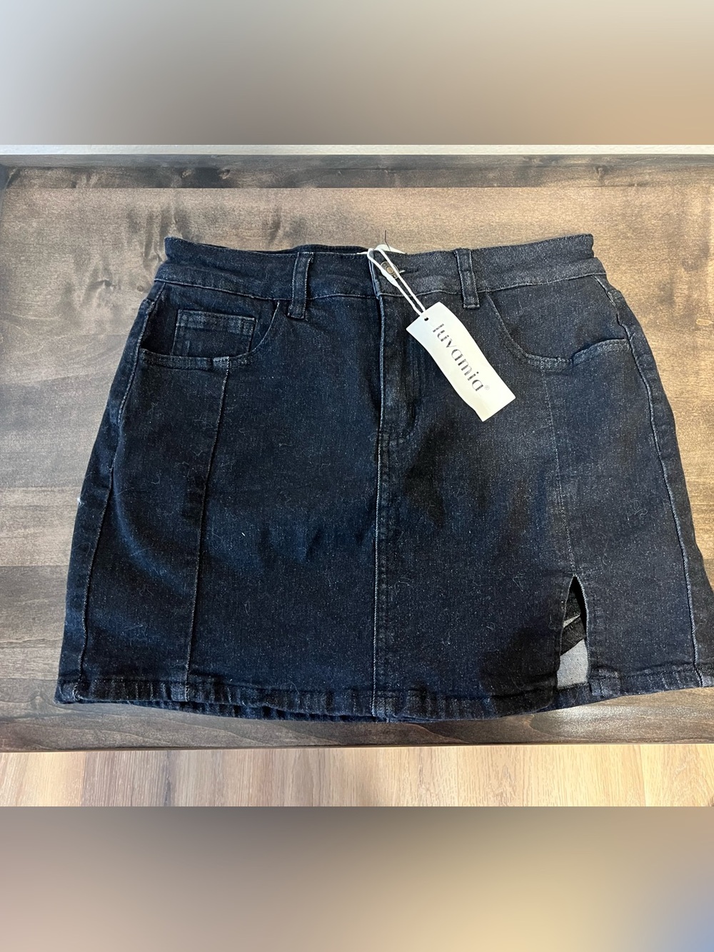 Luvamia Black Denim Skort Mini Skirt with Built-In Shorts Size M NWT
